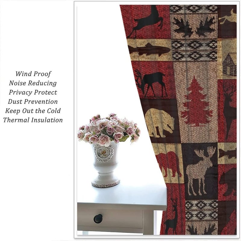 Kazynee Vintage Check Black Bear Rod Pocket Blackout Curtains for Bedroom - Rustic Country Farmhouse Cabin Elk Tree Plaid Window Drapes,Thermal Insulated Room Darkening Curtains 2 Panels 54L x 21W - Image 5